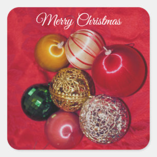 RETRO-WEIHNACHTSKUGELN FROHE WEIHNACHTEN QUADRATISCHER AUFKLEBER