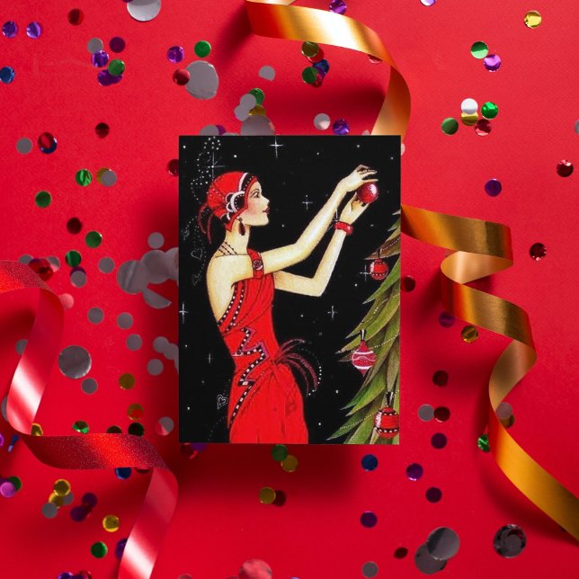 Retro Weihnachtskunst Deko Lady Feiertagskarte (Von Creator hochgeladen)