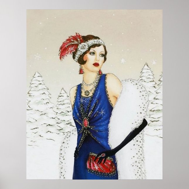 Retro Weihnachtskunst Deko Lady Poster (Vorne)