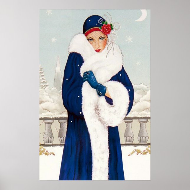 Retro Weihnachtskunst Deko Lady Poster (Vorne)
