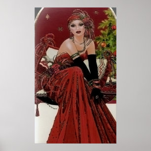Retro Weihnachtskunst Deko Lady Poster