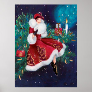 Retro Weihnachtskunst Deko Lady Poster