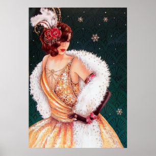 Retro Weihnachtskunst Deko Lady Poster