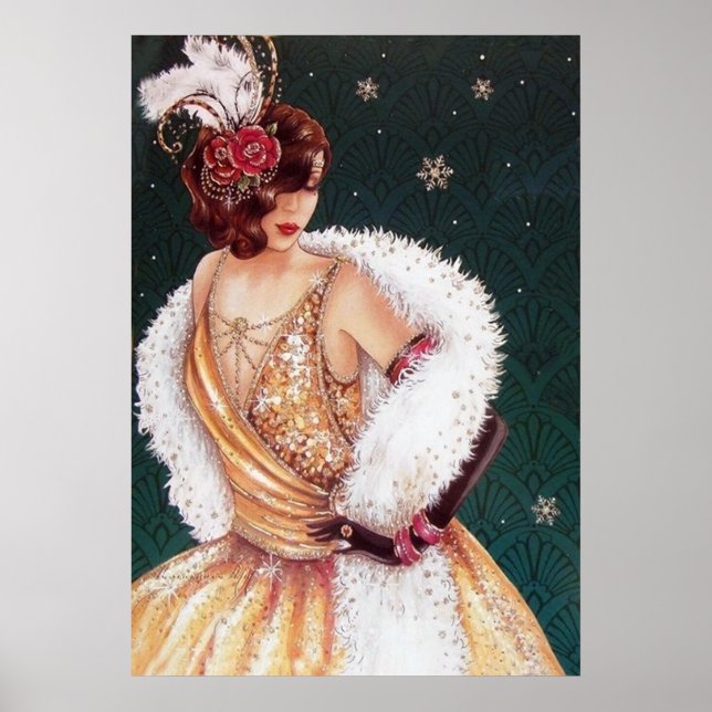 Retro Weihnachtskunst Deko Lady Poster (Vorne)