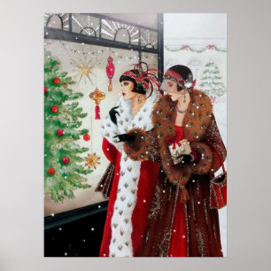 Retro Weihnachtskunst Deko Lady Poster
