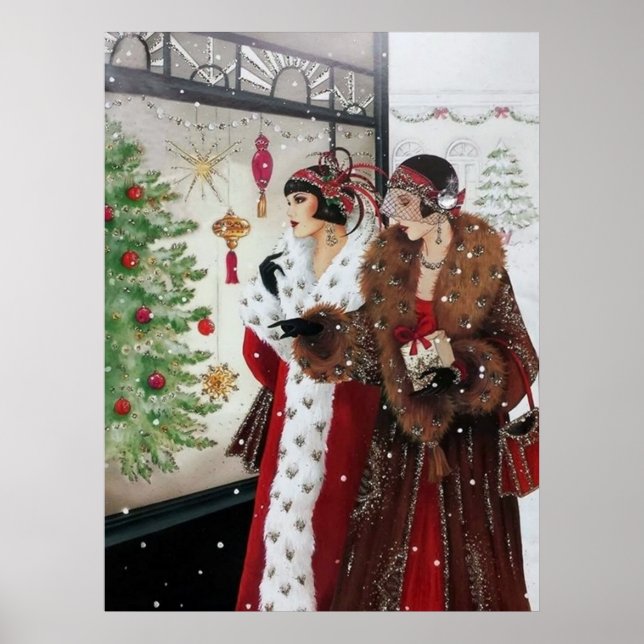 Retro Weihnachtskunst Deko Lady Poster (Vorne)