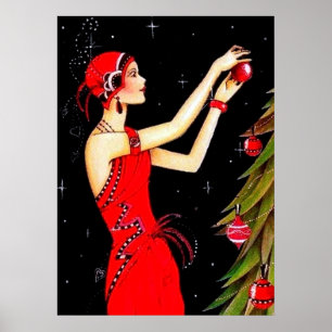 Retro Weihnachtskunst Deko Lady Poster