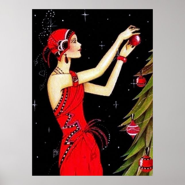 Retro Weihnachtskunst Deko Lady Poster (Vorne)