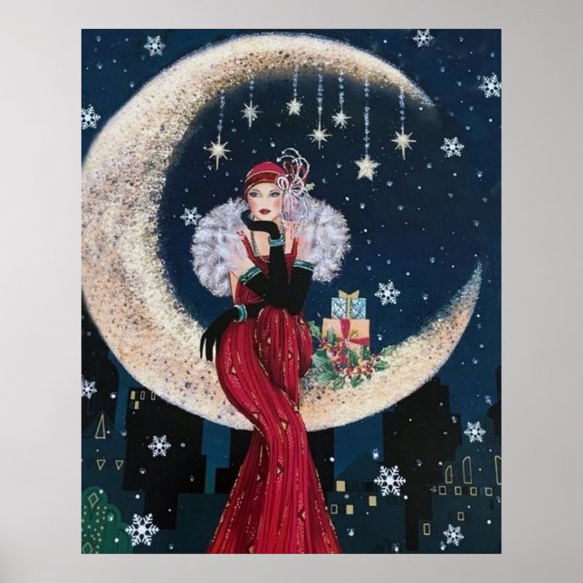 Retro Weihnachtskunst Deko Lady Poster (Vorne)