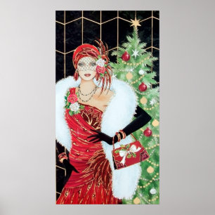 Retro Weihnachtskunst Deko Lady Poster