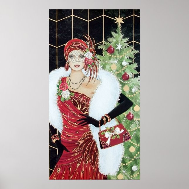 Retro Weihnachtskunst Deko Lady Poster (Vorne)