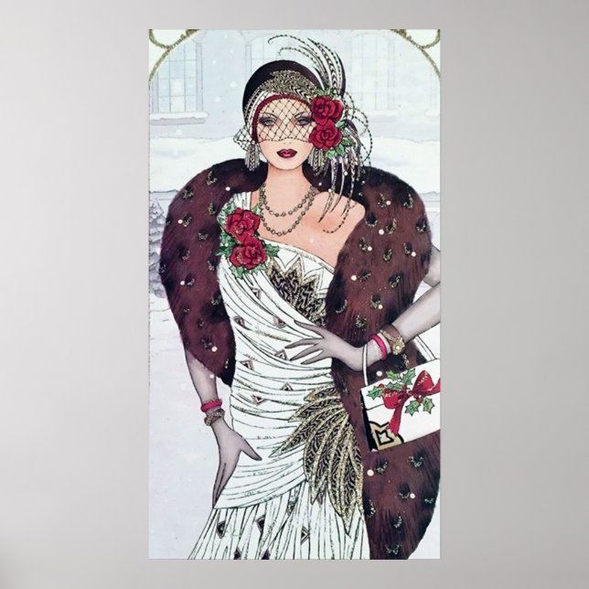 Retro Weihnachtskunst Deko Lady Poster (Vorne)