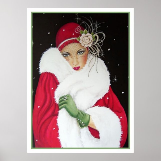 Retro Weihnachtskunst Deko Lady Poster (Vorne)