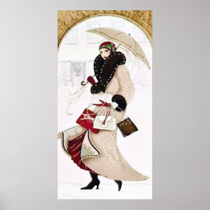 Retro Weihnachtskunst Deko Lady Poster