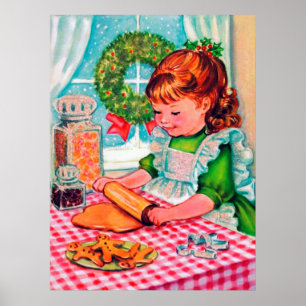 Retro Weihnachtsmädchen Backen Holiday Poster