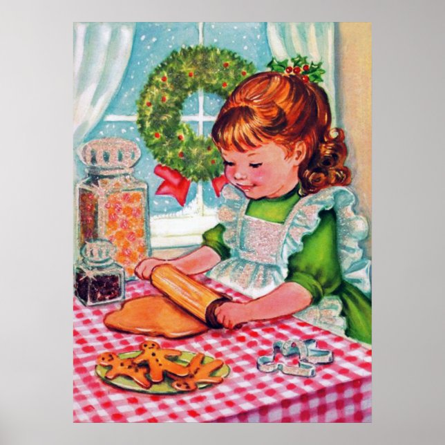Retro Weihnachtsmädchen Backen Holiday Poster (Vorne)