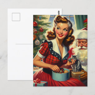 Retro-Weihnachtsmädchen Postkarte