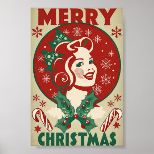 Retro Weihnachtsmädchen Traditionelles Design Poster