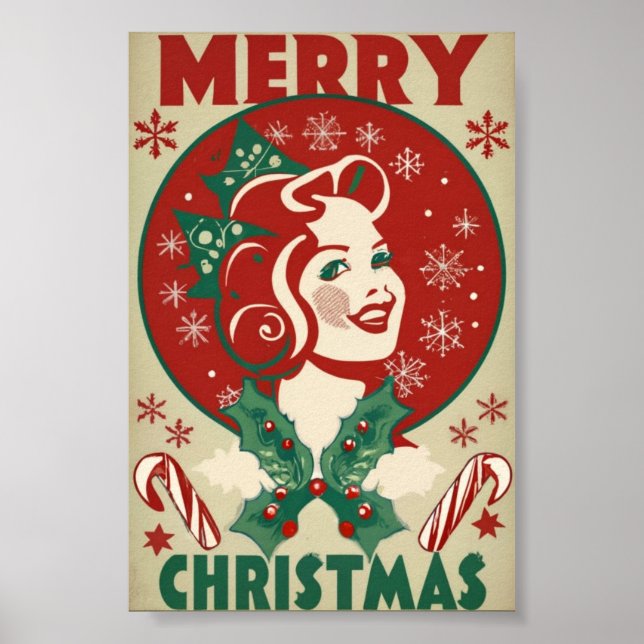 Retro Weihnachtsmädchen Traditionelles Design Poster (Vorne)