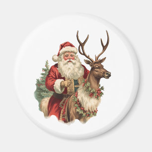 Retro Weihnachtsmann auf einem Rentier Weihnachten Magnet