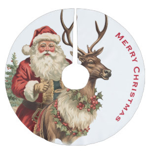 Retro Weihnachtsmann auf einem Rentier Weihnachten Polyester Weihnachtsbaumdecke