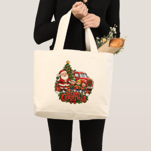Retro-Weihnachtsmann-Baum-Auto-Weihnachts-Tasche Jumbo Stoffbeutel