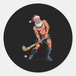 Retro Weihnachtsmann Feldhockey Spieler lustiges W Runder Aufkleber