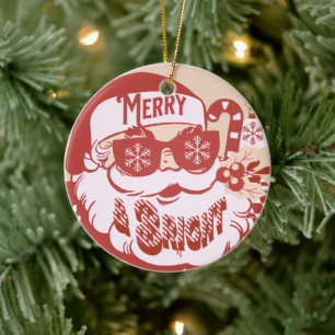 Retro Weihnachtsmann Frohe Weihnachten Rosa Rot Keramik Ornament