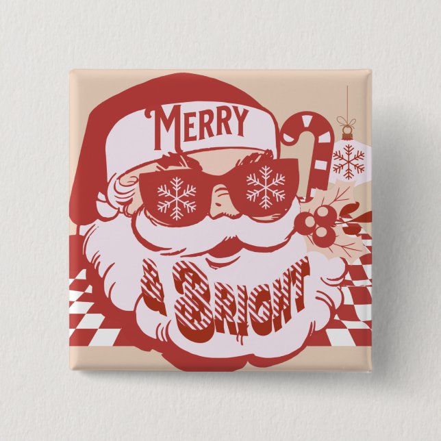Retro Weihnachtsmann Fröhlich und Hell Groovy Button (Vorderseite)