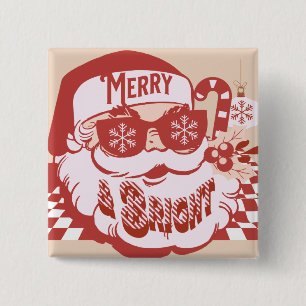 Retro Weihnachtsmann Fröhlich und Hell Groovy Button