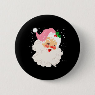 Retro-Weihnachtsmann-Gesicht mit rosa Hut Vintage- Button