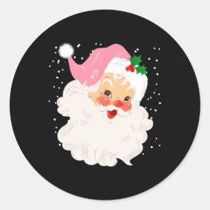 Retro-Weihnachtsmann-Gesicht mit rosa Hut Vintage- Runder Aufkleber