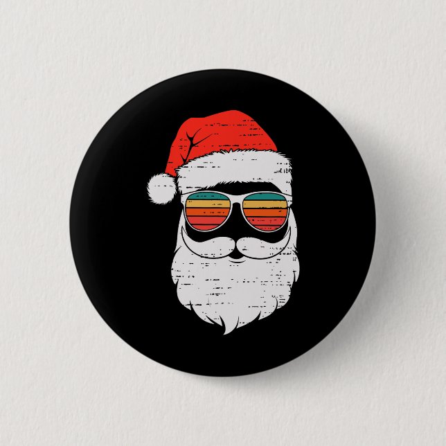 Retro-Weihnachtsmann-Gesicht Sonnenbebrillte Weihn Button (Vorderseite)