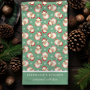 Retro Weihnachtsmann Grün Personalisierter Name We Geschirrtuch