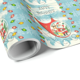 Retro-Weihnachtsmann-Hubschrauber-Feierbeleuchtung Geschenkpapier