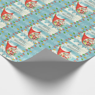 Retro-Weihnachtsmann-Hubschrauber-Feierbeleuchtung Geschenkpapier