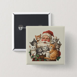 Retro Weihnachtsmann & Kätzchen Weihnachten Winter Button