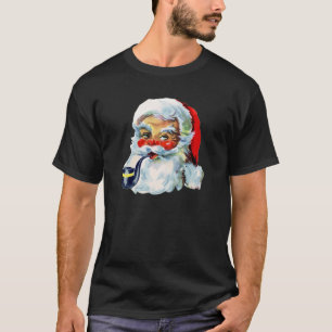 Retro-Weihnachtsmann mit Bart und Pfeife T-Shirt