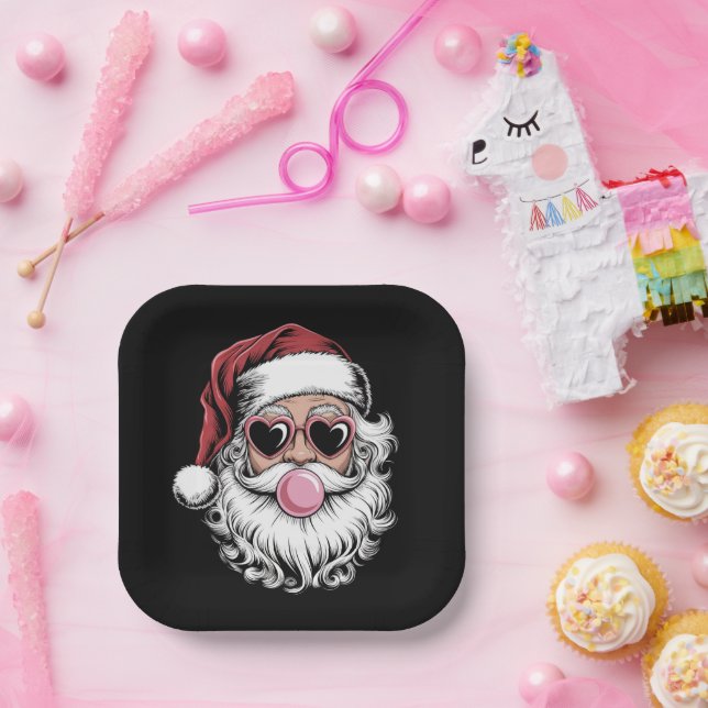 Retro-Weihnachtsmann mit Brille bläst Bubble Chris Pappteller (Party)
