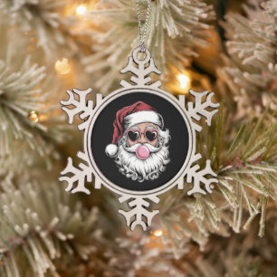 Retro-Weihnachtsmann mit Brille bläst Bubble Chris Schneeflocken Zinn-Ornament