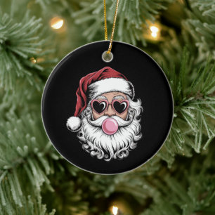 Retro-Weihnachtsmann mit Brille bläst eine Seifenb Keramik Ornament