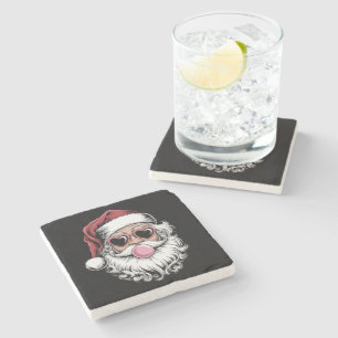 Retro-Weihnachtsmann mit Brille bläst Seifenblasen Steinuntersetzer