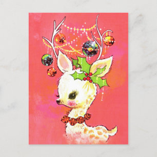 Retro-Weihnachtsmann-Rentier-Feiertags-Postkarte Feiertagspostkarte