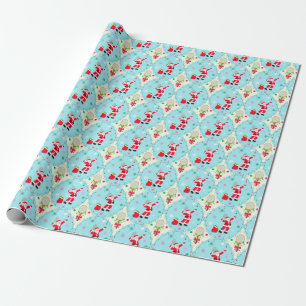 Retro Weihnachtsmann spielt Tennis Ogee-Muster Geschenkpapier
