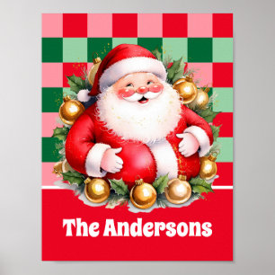 Retro Weihnachtsmann Tartan Karo Weihnachten Poster