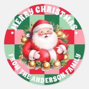 Retro Weihnachtsmann Tartan Karo Weihnachten Runder Aufkleber