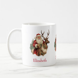 Retro Weihnachtsmann und Rentier Weihnachten Kaffeetasse