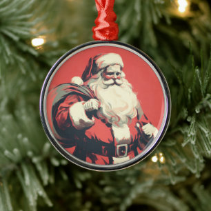 Retro-Weihnachtsmann-Vintage-Illustration Ornament Aus Metall