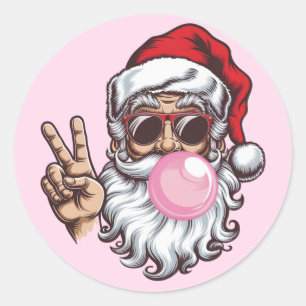 Retro Weihnachtsmann Weihnachten Blasen Blase Vint Runder Aufkleber