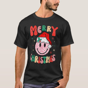 Retro Weihnachtsmannmütze Leopard Smile Face Frohe T-Shirt